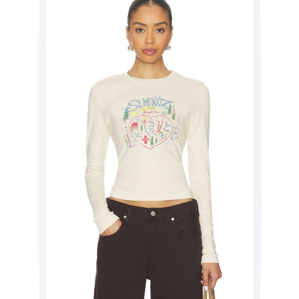 St. Moritz Is For Lovers Vintage Long SleeveTee in Dirty White DAYDREAMER XS